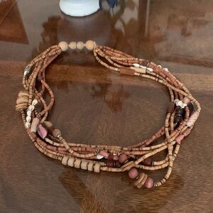 Multi-Strand Wooden Wood Bead Beaded Necklace